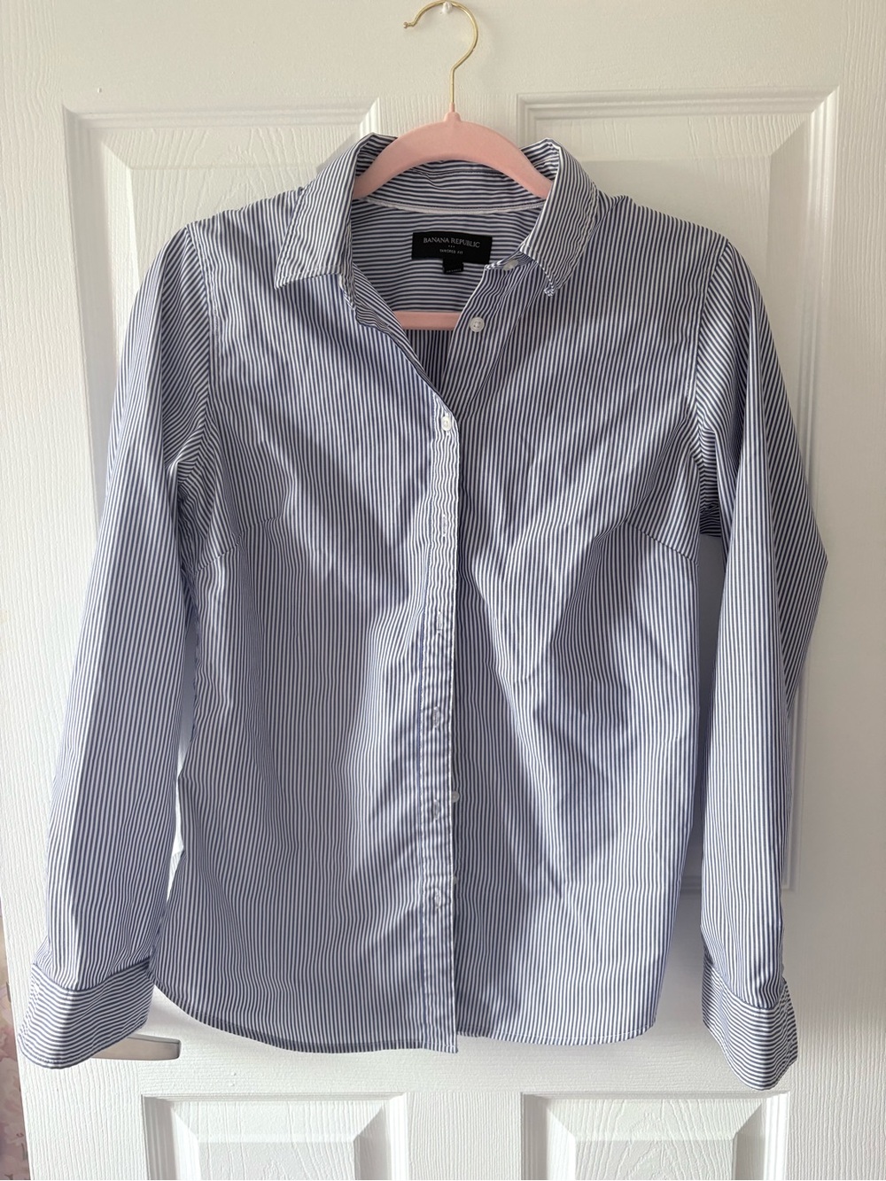 Banana Republic Men's Navy & White Thin-Stripe Dress Shirt